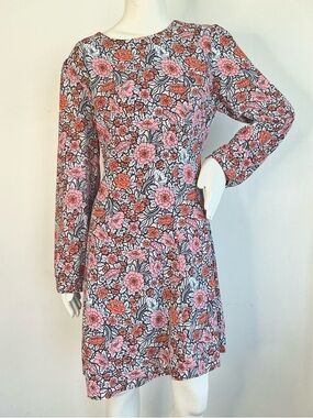 Floral Cottagecore Dress M Pink Coral Coquette Romantic Fit & Flare Whimsical